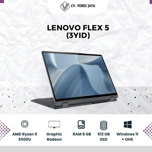 LENOVO FLEX 5 (3YID) AMD RYZEN 5 5500U RAM 8GB 512GBSSD WIN11+OHS