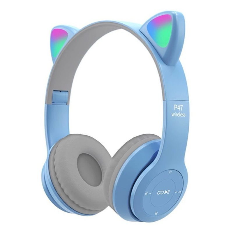 HEADSET EARPHONE KUCING CAT BLUE BIRU LED | EARPHONE LUCU | EARPHONE ANAK ANAK | BJM RUMAHSOFTCASE