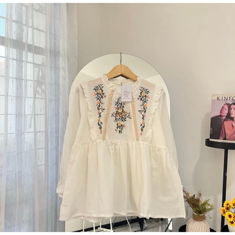 Baju Putih Motif Bunga/Baju Casual/ Baju OOTD/ Baju Kerja