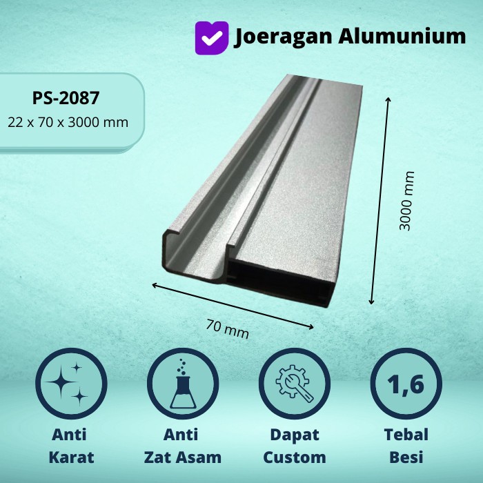 Handle Frame Kaca Alumunium Premium Doff Pasir Lemari Kitchen Set (PS-2087) Harga per 3 Meter