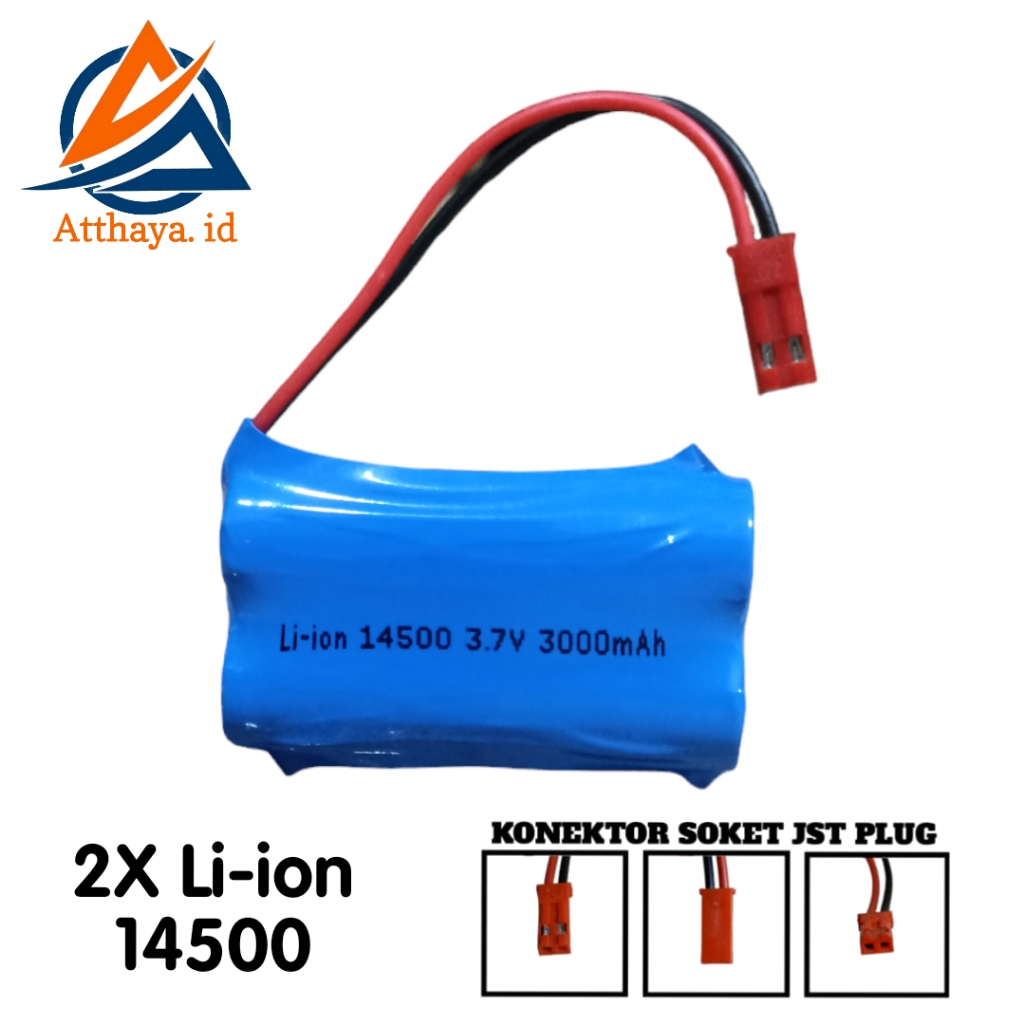 Baterai Mainan Anak / RC 2X 14500 3000mAh 3,7V KONEKTOR SOKET JST PLUG