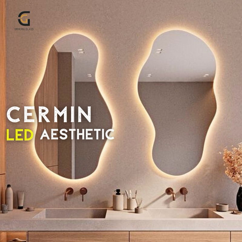 (CUSTOM) Cermin LED Dinding Aesthetic (Free Packing) Cermin Dinding/ Cermin Aesthetic/ Kaca Dinding 