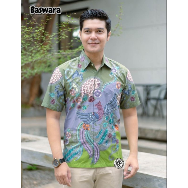 Hem Batik Tulis Pria Kain Primis Lapis Trikot Istimewa Motif Baswara warna Hijau