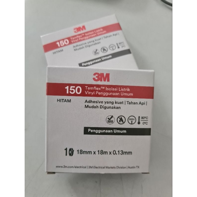 

Isolasi Listrik 3M Hitam Temflex 150 Asli Original 100% 18mm x 18mtr x 0.13mm
