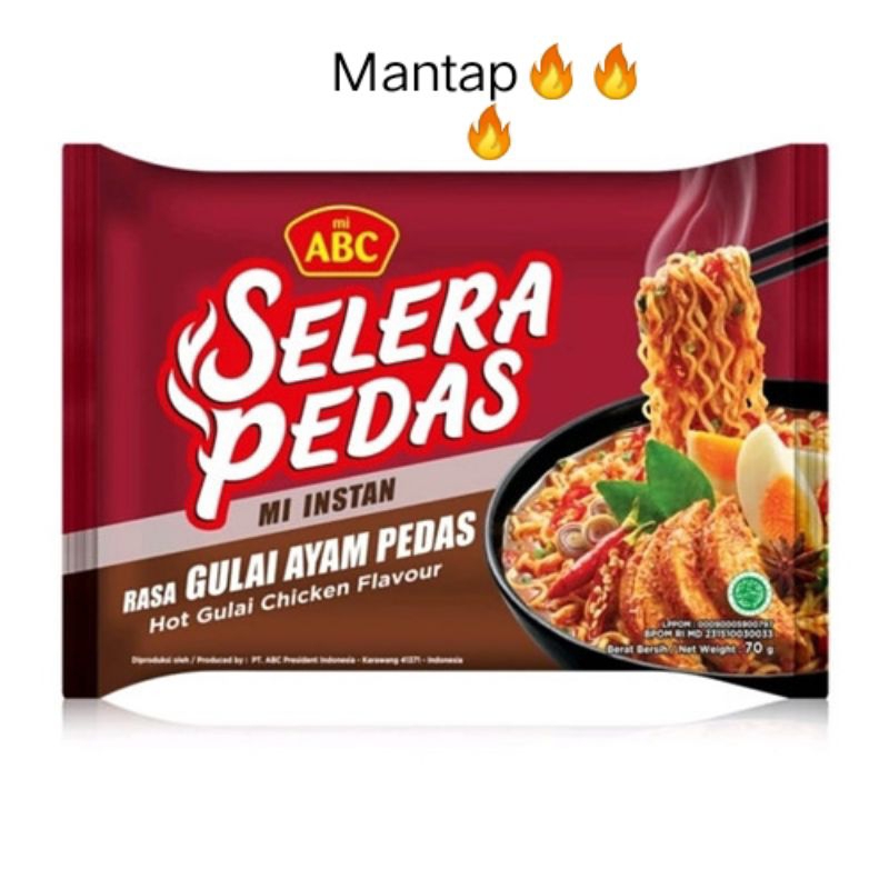 

Mie Instan ABC Selera Pedas,, Rasa Gulai Ayam Pedas.