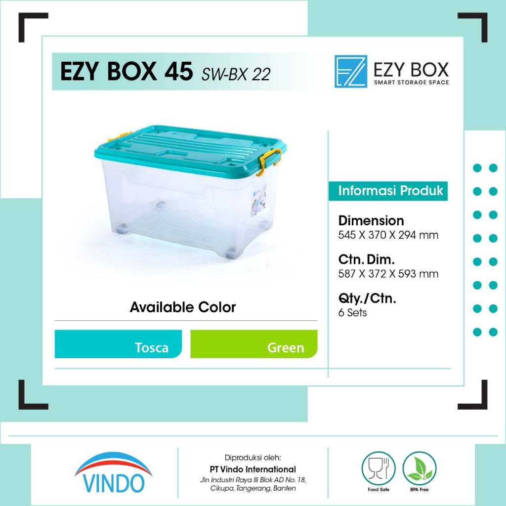 Container Box Ezy 45 Ezy Box CB 45 Kapasitas 45L merk Ezy Dengan Roda