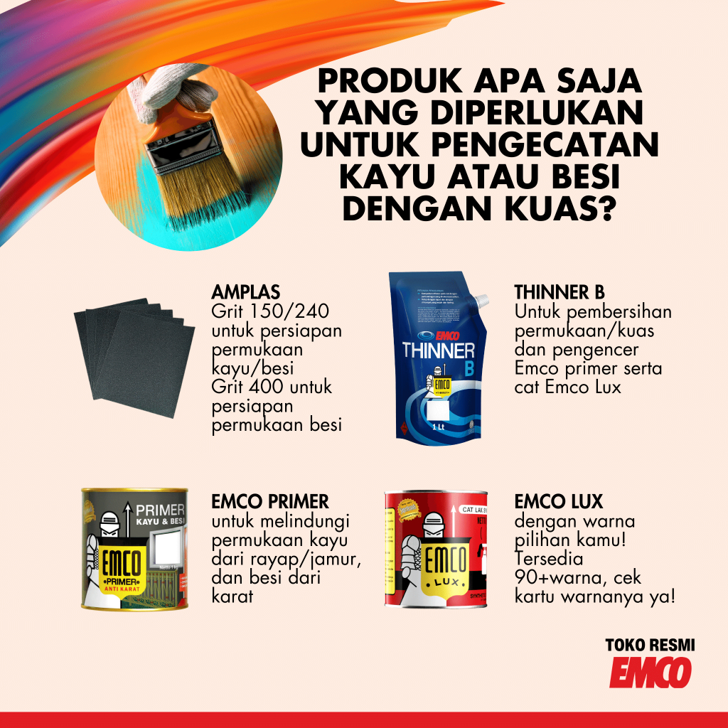 Emco Lux Cat Kayu & Besi 1Kg - Warna Standar Gloss Kilap (Lihat Varian) 1 Kg Hitam Putih Doff Coklat
