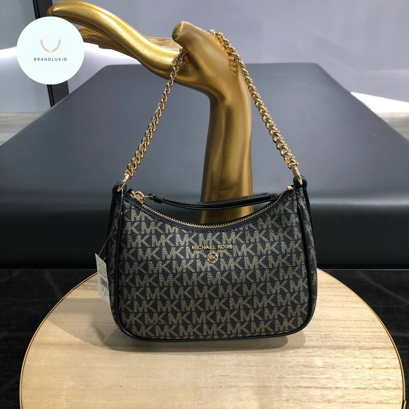 Michael Kors Jet Set Charm Bag With Metallic Logo Black-Gold