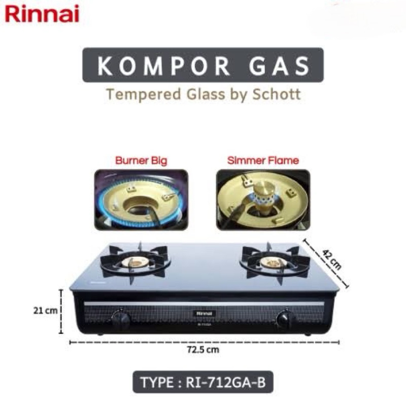 Kompor Rinnai 712 GA/ Rinnai 712 GA / Tempered Glass