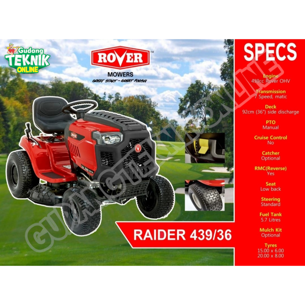 RAIDER Mesin Potong Rumput MOBIL RAIDER 439 36" ROVER / Mesin Pemotong Rumput Lapangan Bola Golf Pek