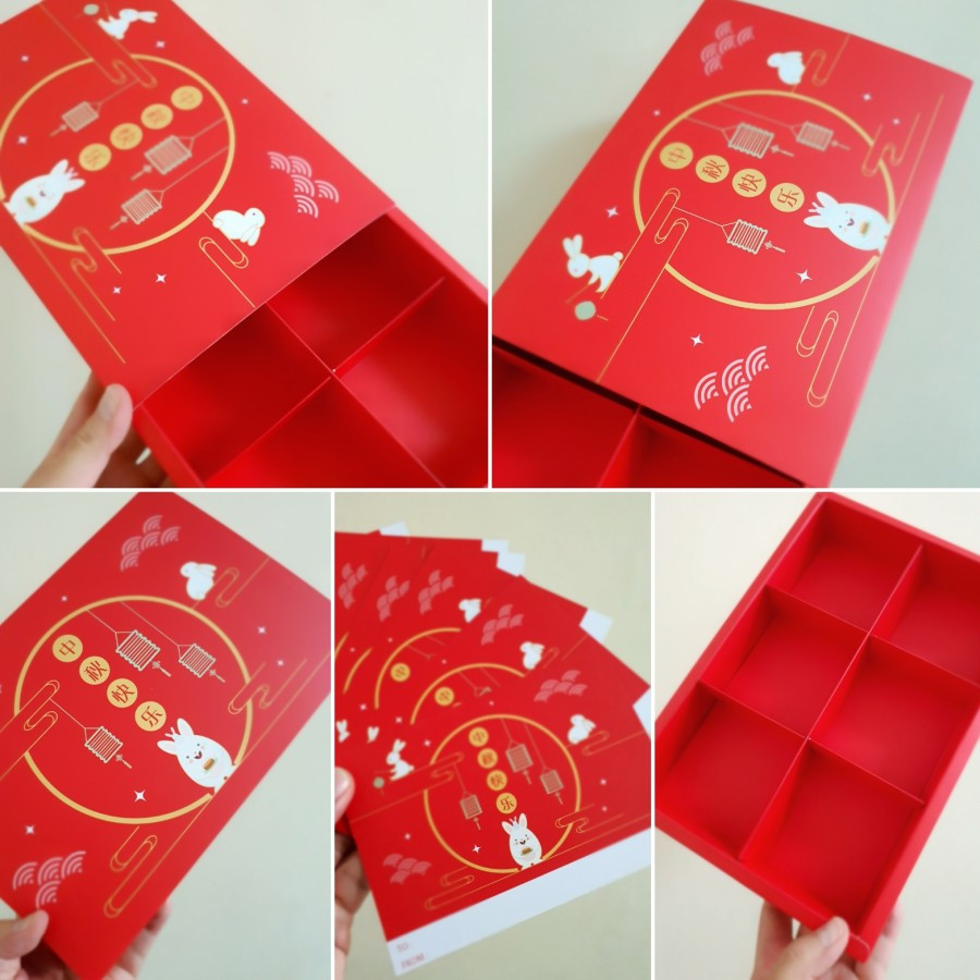 

( 5 pcs ) Box Kotak Mooncake 100gr Sekat 6 Dus Motif Rabbit Hampers Packaging Kemasan Kue Bulan