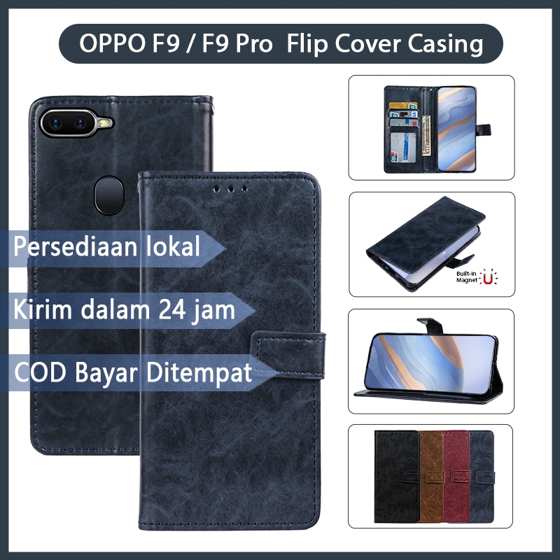 Flip Case Magnet untuk OPPO F9 / F9 Pro Casing Dompet Kulit - Leather PU for Handphone / phone Leath
