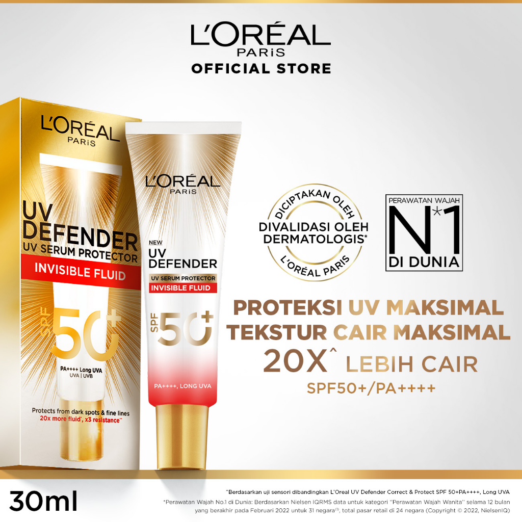 L'Oreal Paris UV Defender SPF 50+ PA++++ 30ml - Long UVA Skincare L'Oreal Untuk Melindungi Kulit Dar