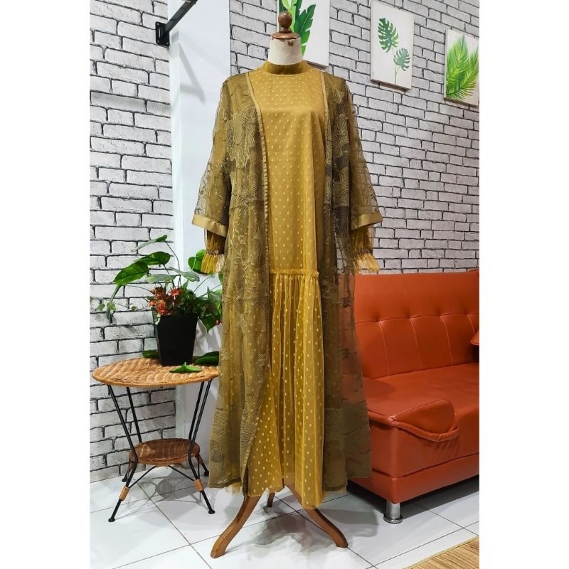 Dress Broklat Motif Sapto Kombinasi Tile polkadot