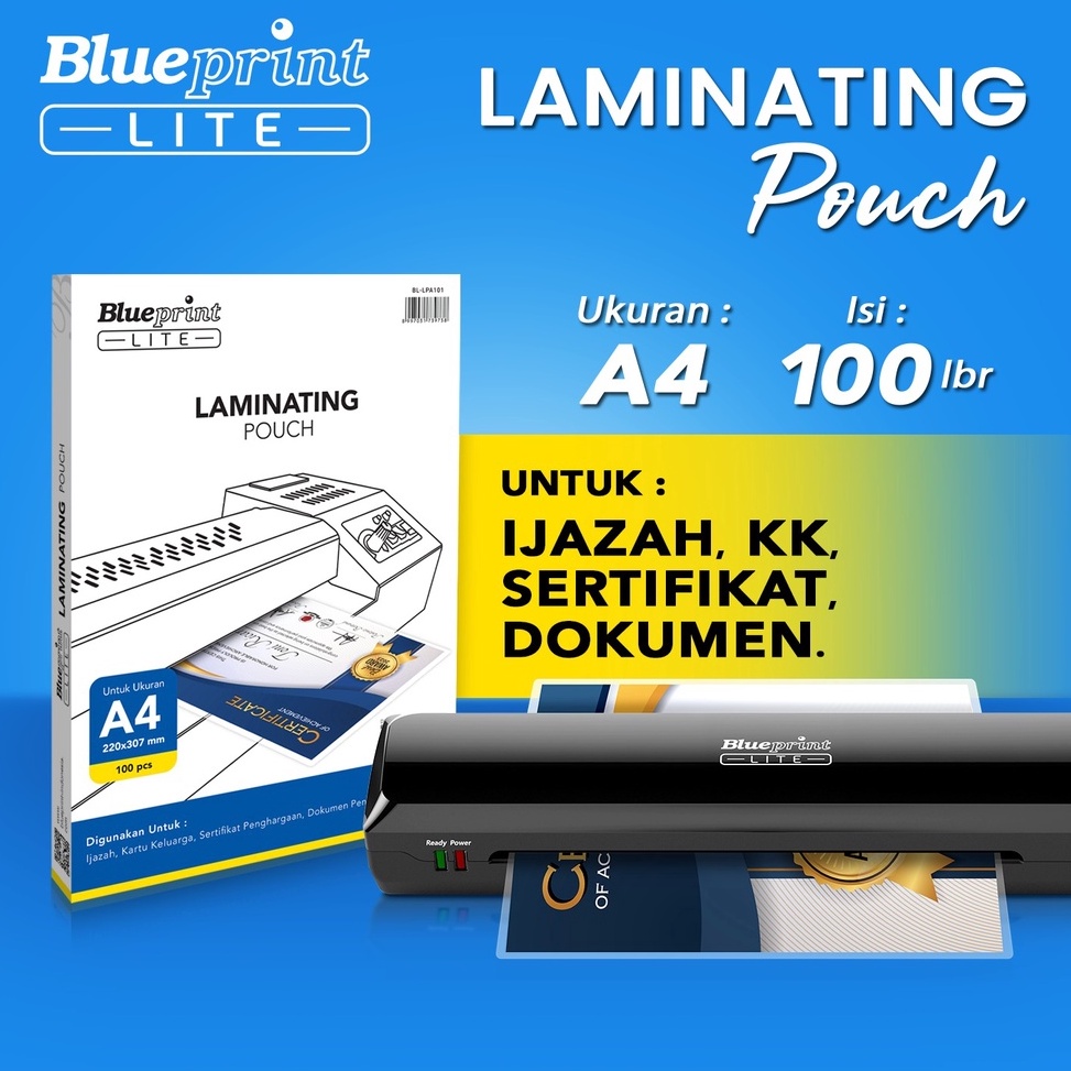 

Plastik Laminating Pouch Film Panas BLUEPRINT Lite A4 Isi 1 y S6E8