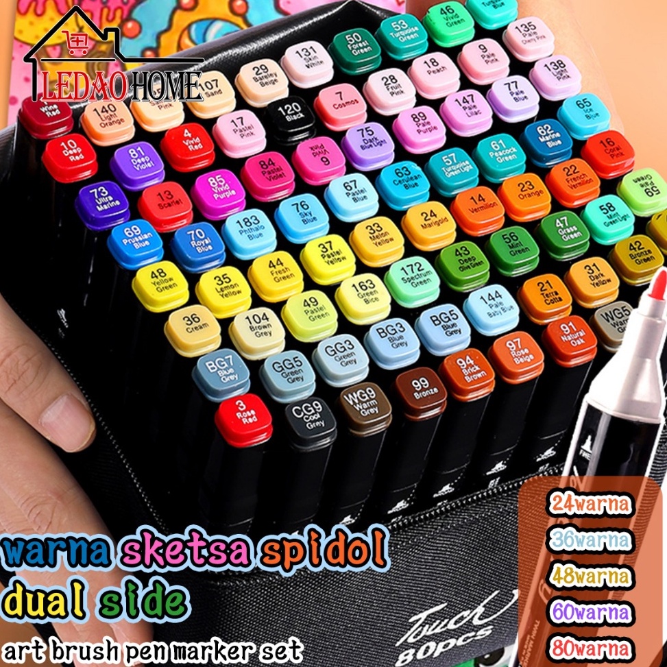

LEDAOHOME 2 in 1 Spidol dan Stabilo Touch Isi 24364868 Warna Dual Side Fine Art Brush Pen Sketsa r L3G6