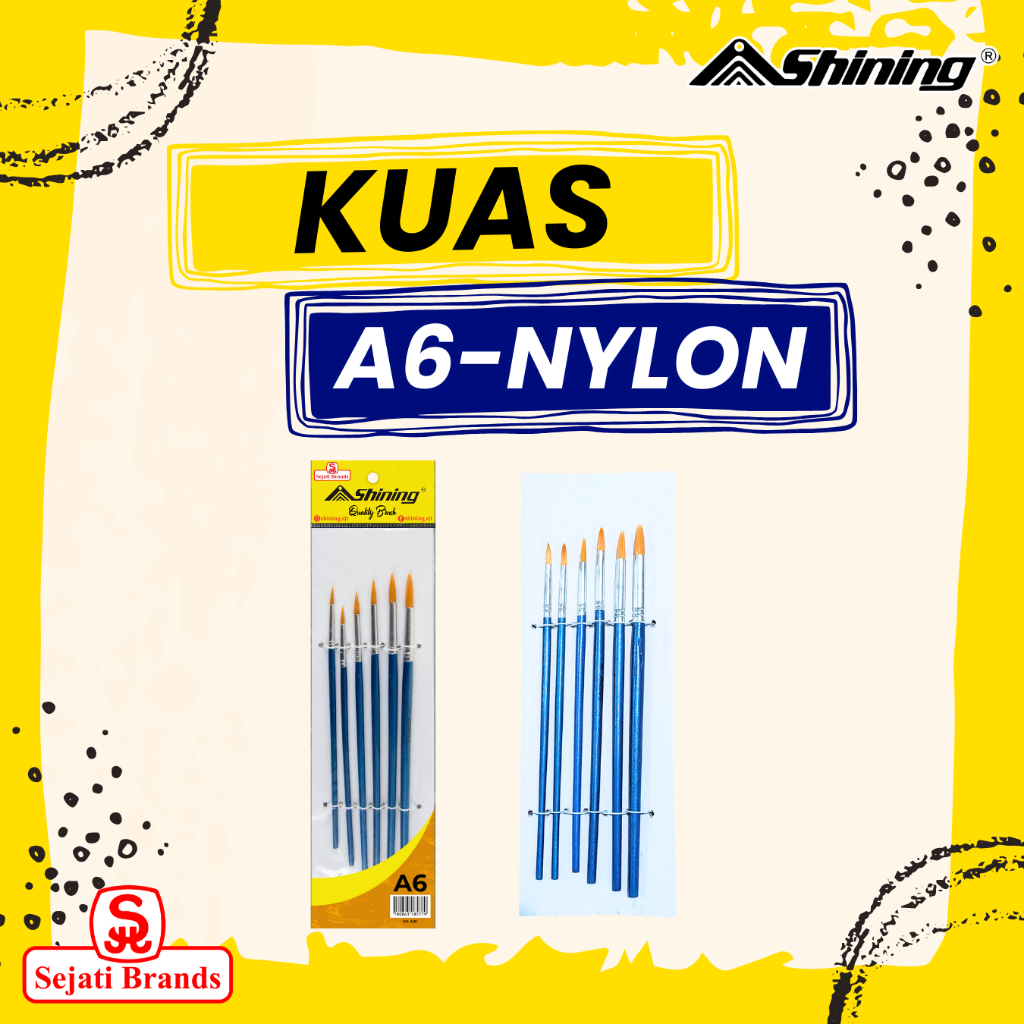 Shining Kuas Round Set 6 Pcs/ Kuas Cat Air Cat Minyak Lukis Acrylic A6 Nylon