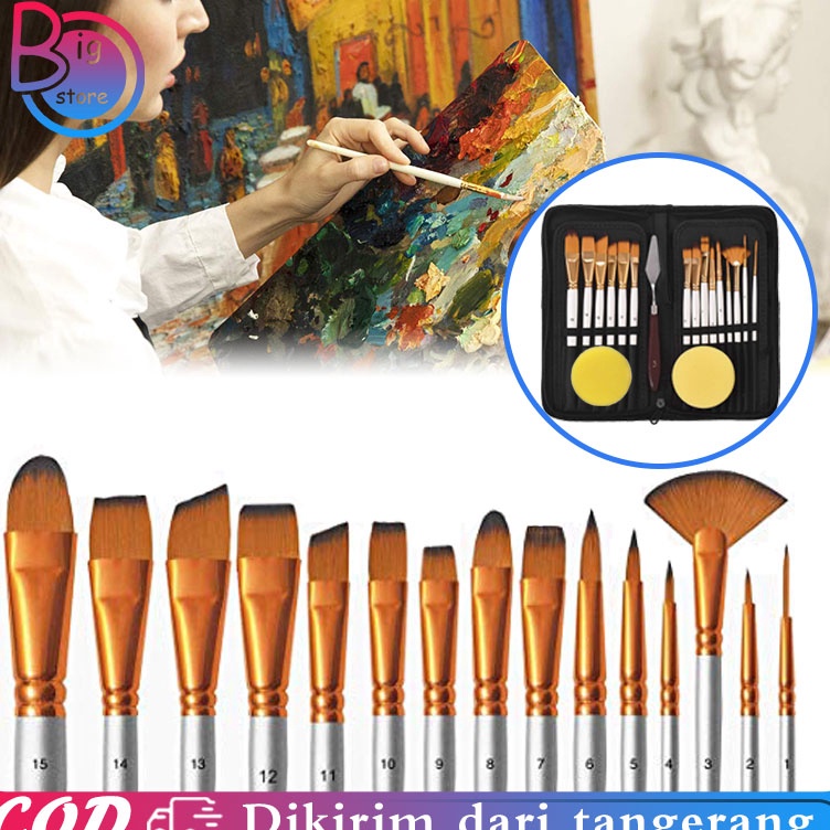 

18pcs Set Kuas Lukis Lengkap Kuas Melukis Kuas Cat Lukis Alat Lukis Kuas Cat Air Minyak Art Brush Set x K1X3