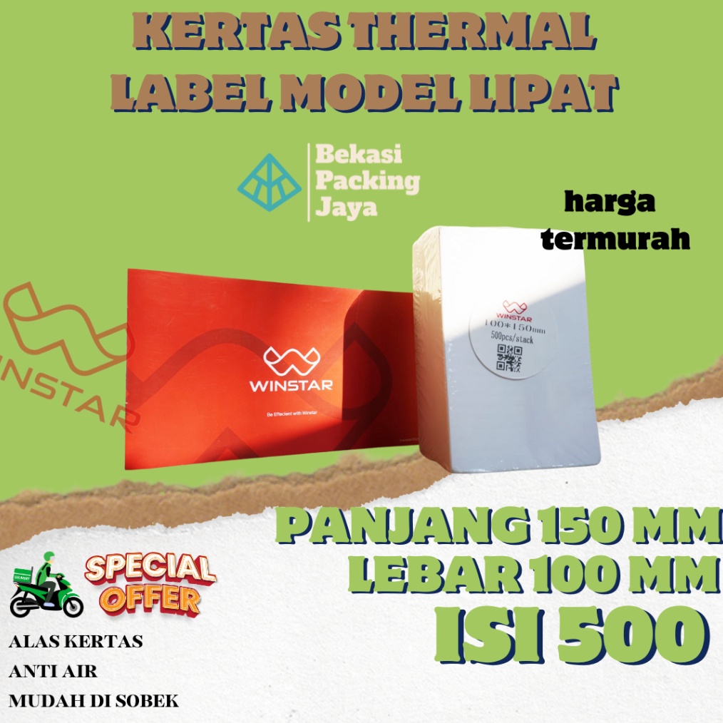 

KODE R25W Kertas Thermal Label Stiker 1x15 mm isi 5 A6 Model Lipat