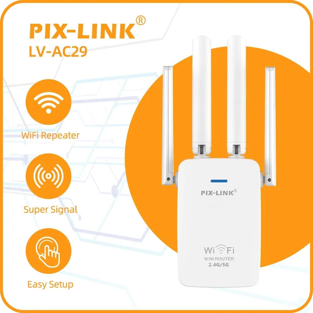 Pix Link 1200Mbps 2.4G + 5G Lv-Ac29 Wiffi Extender 5G Router Wiffi 5 Ghz