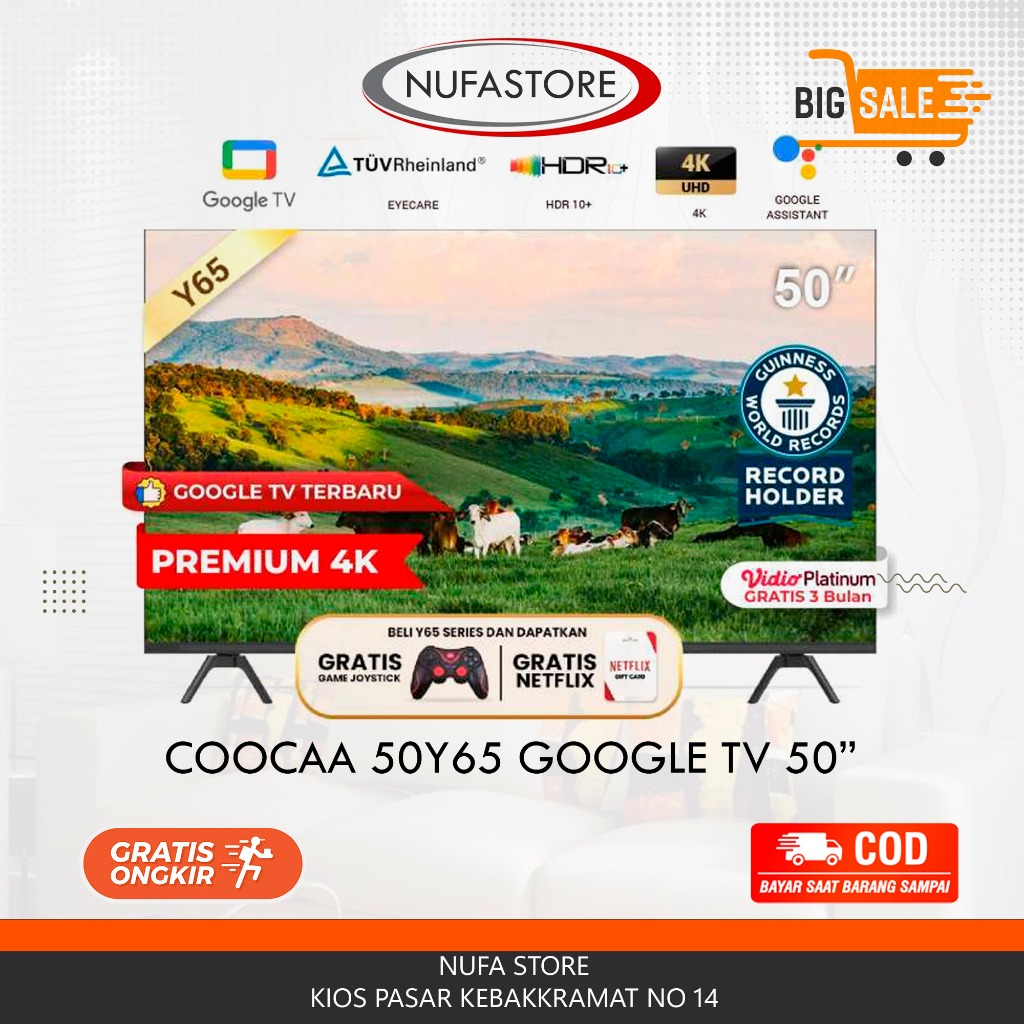 COOCAA 50 inch GOOGLE TV-Smart TV-4K UHD-Dolby Audio (Coocaa 50Y65)