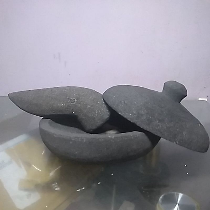 COBEK OVAL 18CM FULL SET TUTUP BAHAN BATU ALAM ASLI