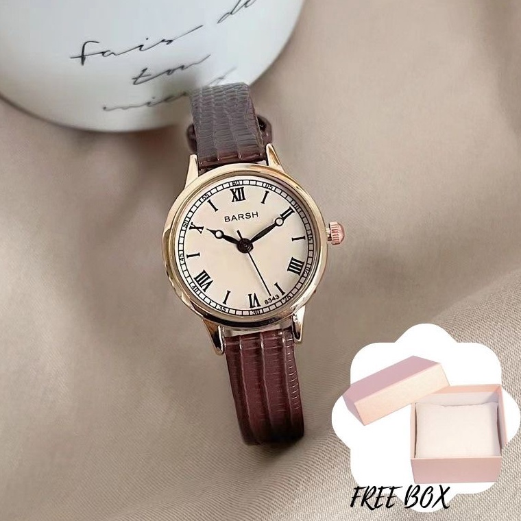 KODE W37H Jam Tangan Wanita Analog Original Barsh Bulat Korea Antik Panggilan Mini Anti Air Tali Kul