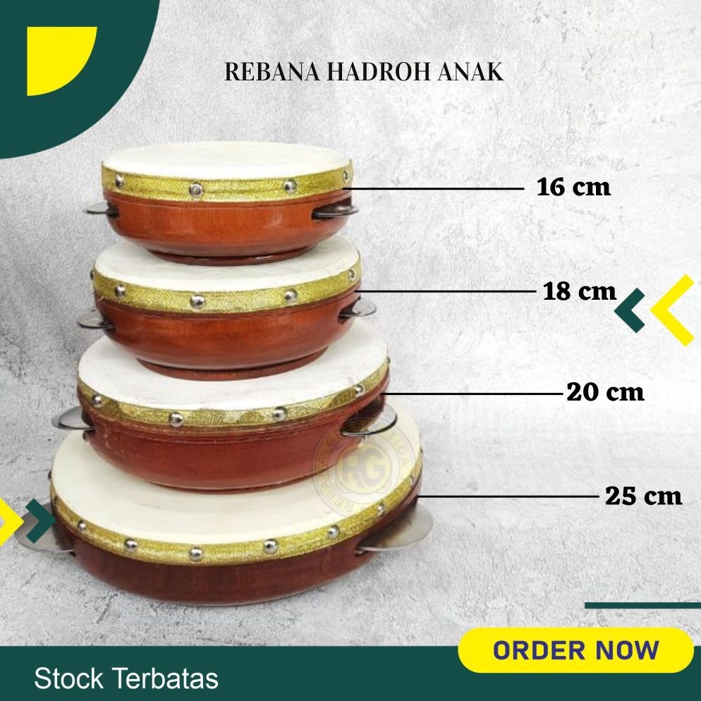 KODE P52H rebana anak ukuran 18 cm hadroh anak mainan anak rebana kompang kecimpring banjari terbang