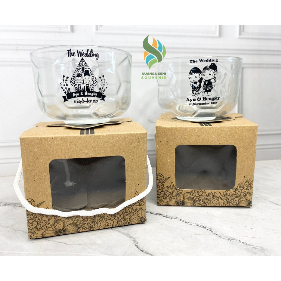 Souvenir Gelas Mangkok Kaca Kecil Cangkir Kopi Tumbler Mug Minum 180ml Cup Beling Sablon