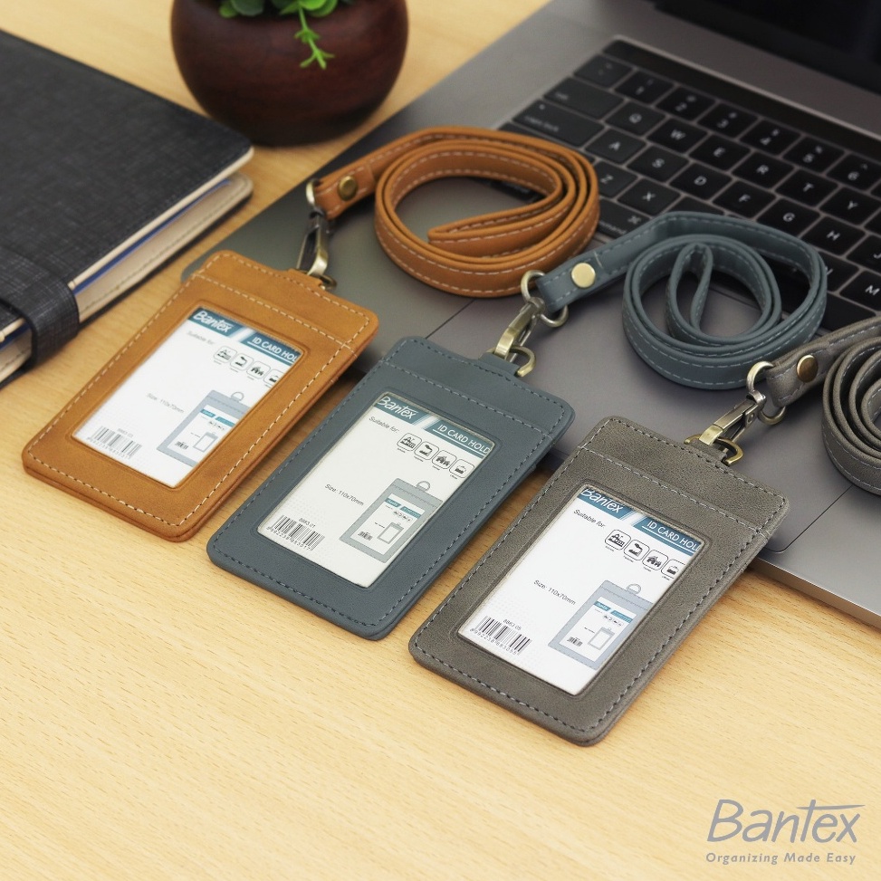 

Bantex Leather Name Tag ID Card Holder Button 8883 Kulit Sintetis Lanyard Tali n DJ6