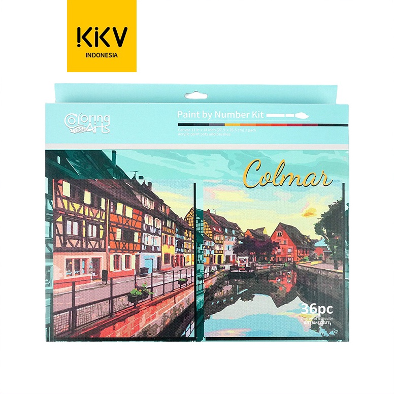 KKV Langer Paint By Numbers Set Kanvas Cat Lukis DIY Lukisan Akrilik City View Colmar Santorini d YG