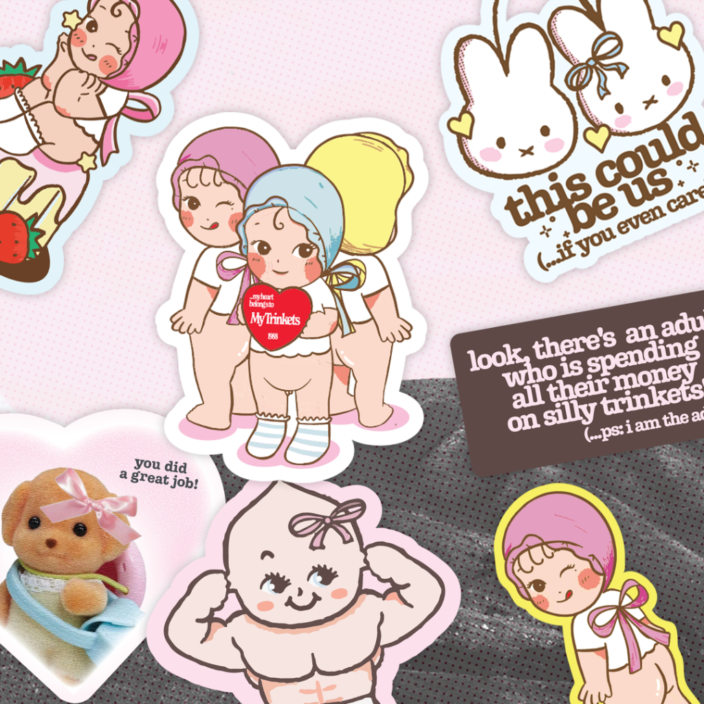 

[MIN. ORDER 2 PCS] Ready! Glittery Die Cut Stickies by Vintagepals [Trinkets, Miffy, Kewpie QP, Sonny Angel, Sylvannian]