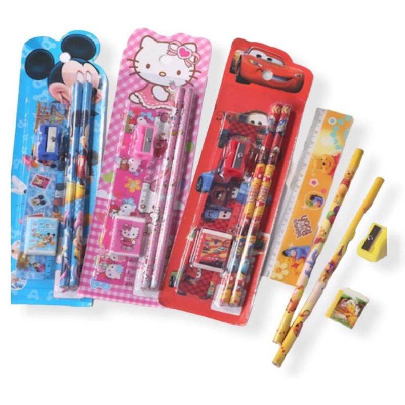 

MC [5in1] Stationery Alat Tulis Anak Sekolah Penghapus penggaris Pensil Serutan Karakter Lucu Import isi 5biji