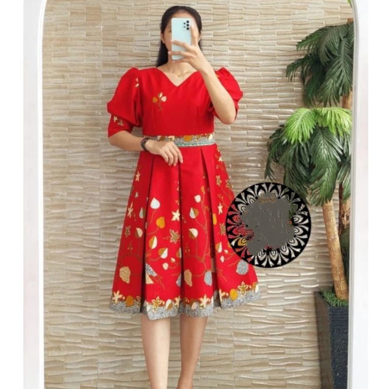 KODE K33J Dress Batik Premium Dres Baju Pesta Wanita Jumbo  Atasan Batik Wanita