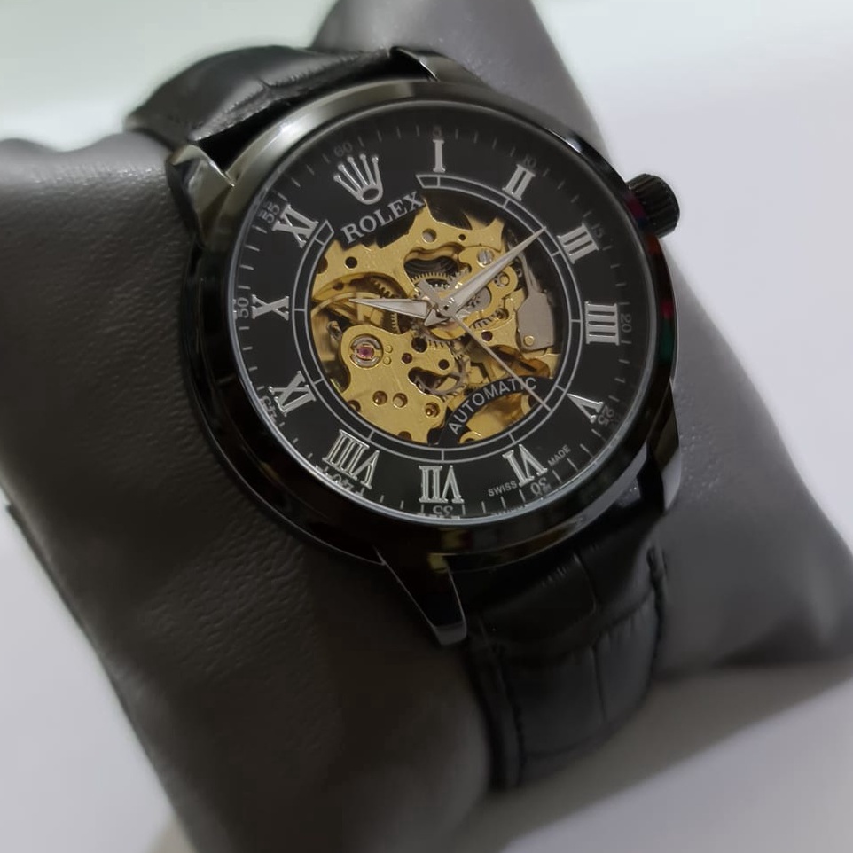 KODE D83L Jam Rolex Skeleton Kulit Edisi Terbatas  Jam Rolex Otomatis Kulit Leather