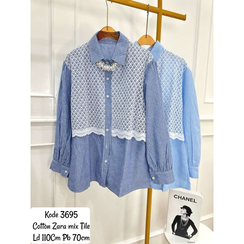 Kemeja Salur Zara Kombinasi Brukat