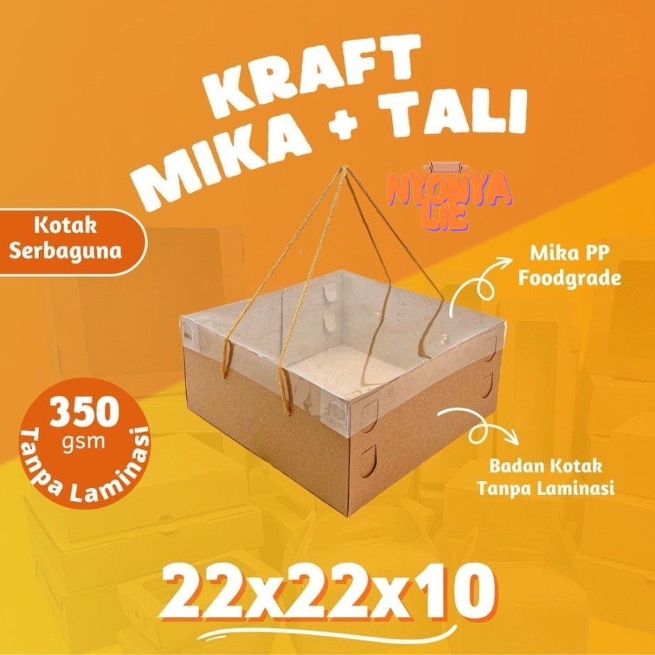 

BKK03 22x22x10 Kotak Dus Tali Tutup Mika Kraft Kue Tart Cake Hantaran Hampers