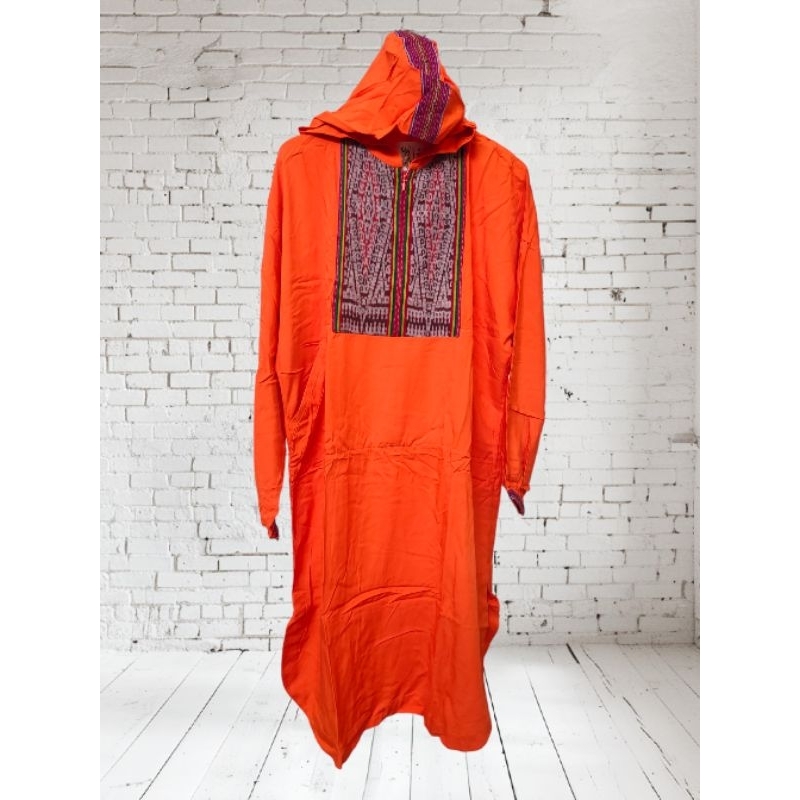 Long Dress/Terusan/Kaftan Rayon Mix Tenun With Capuchon