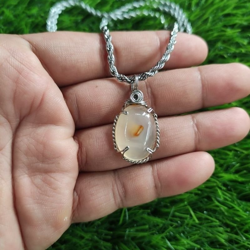 kalung etnik liontin batu akik combong alam garansi 100% asli natural