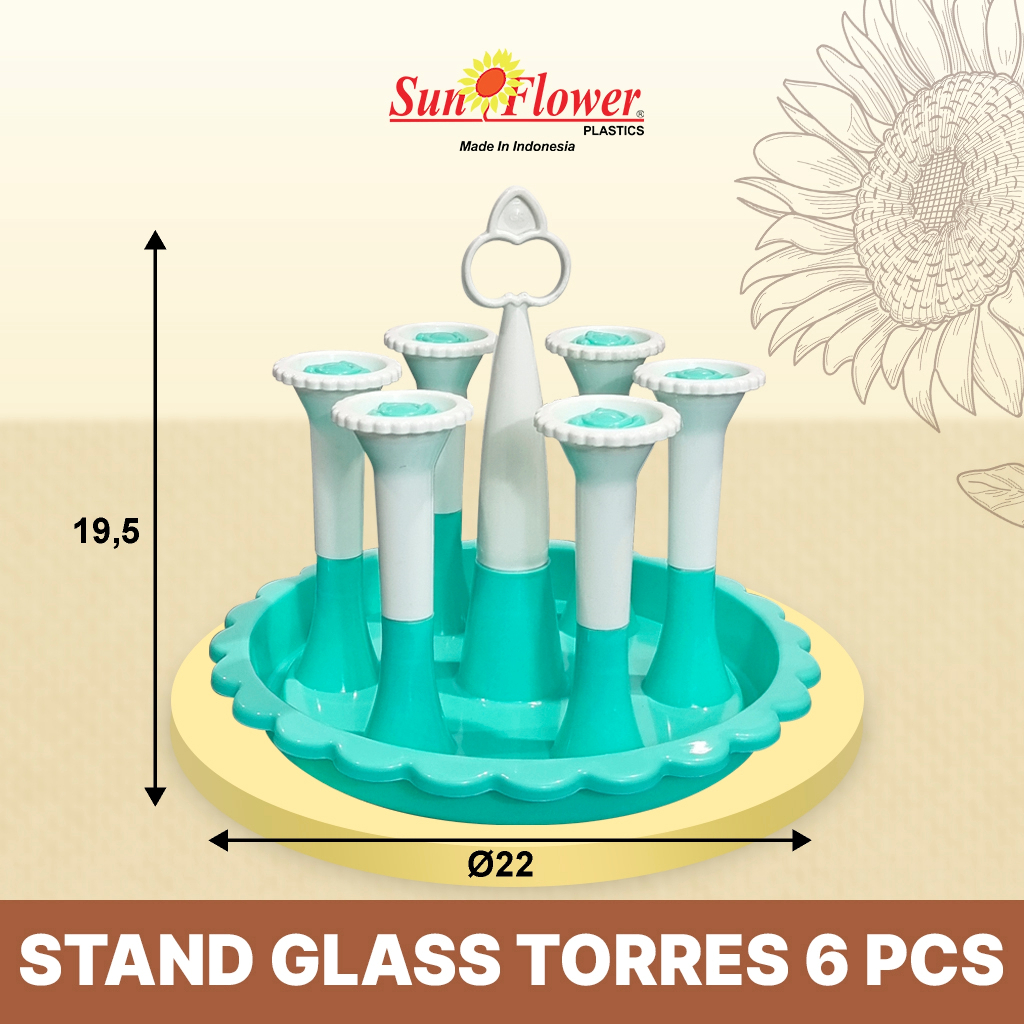 Stand Glass TORRES Sunflower/Stand Glass Plastik / Tempat Gelas 6 stick / Rak Gelas 6 stick