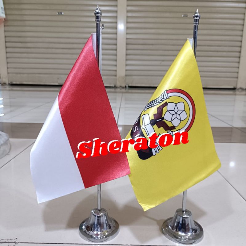 

tiang stenlis meja+bendera sekolah bendera OSIS SMP dasar kuning+Indonesia