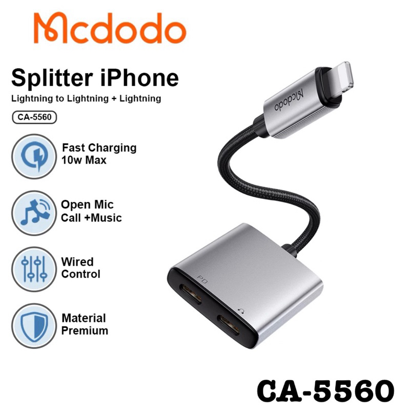 Converter Splitter Audio iPhone Lightning to Dual Lightning Mcdodo Ca-5560 Audio Hf