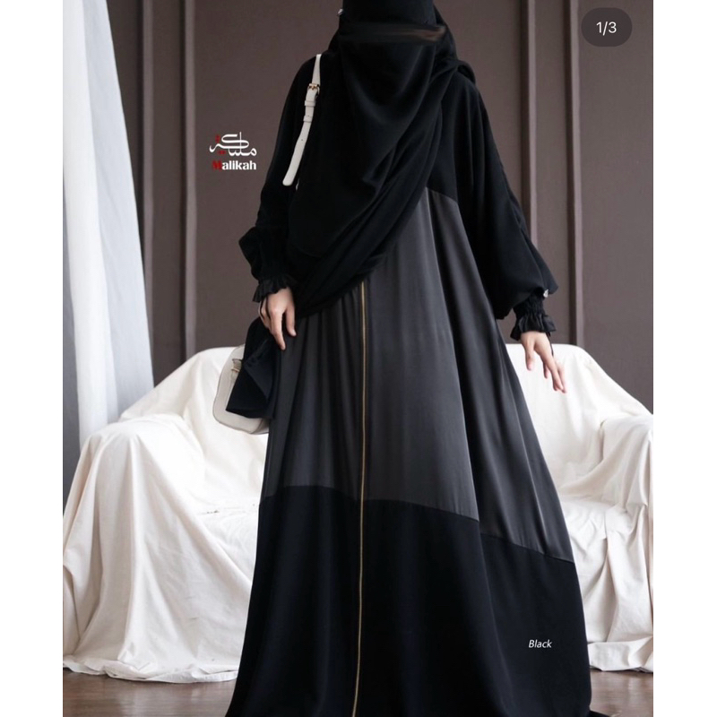 preloved ada bbrp benang ketarik bagian gamis bawah nawal set khimar black size L abaya malikah