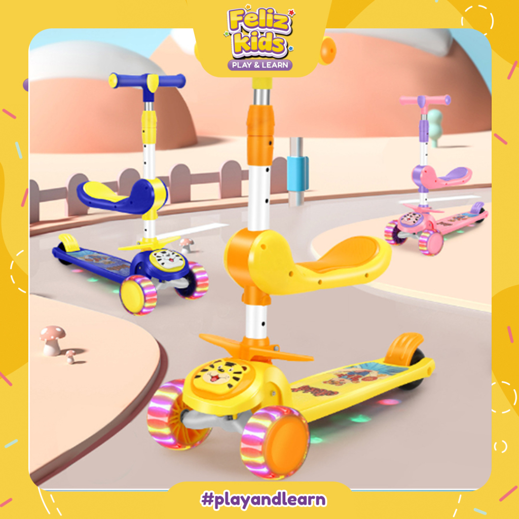 [FELIZKIDS] [FK257] Skuter Anak Roda 3 Skuter 2 in 1 Lipat Cocok Untuk Usia 2-12 Tahun Anak | Skuter