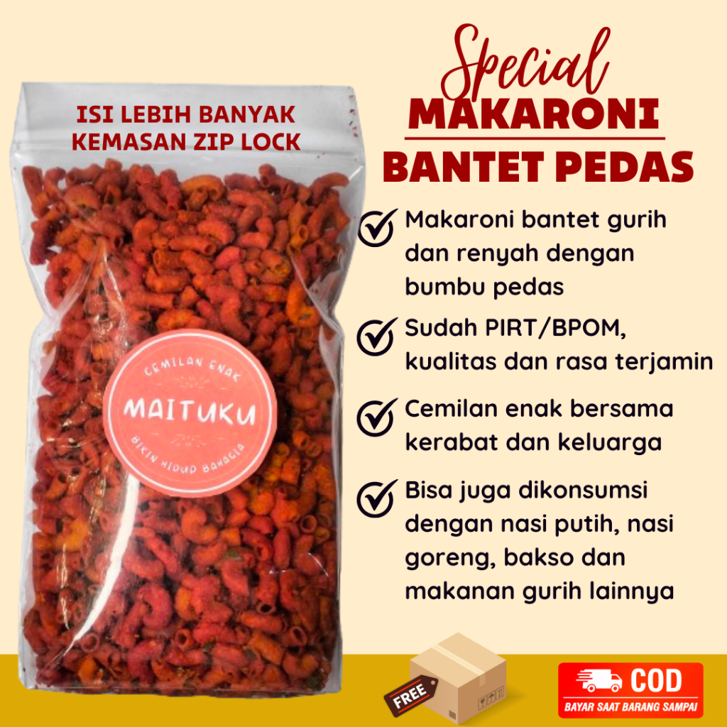 

Makaroni Bantet Pedas snack kiloan makanan ringan jajanan cemilan camilan pedas manis asin murah