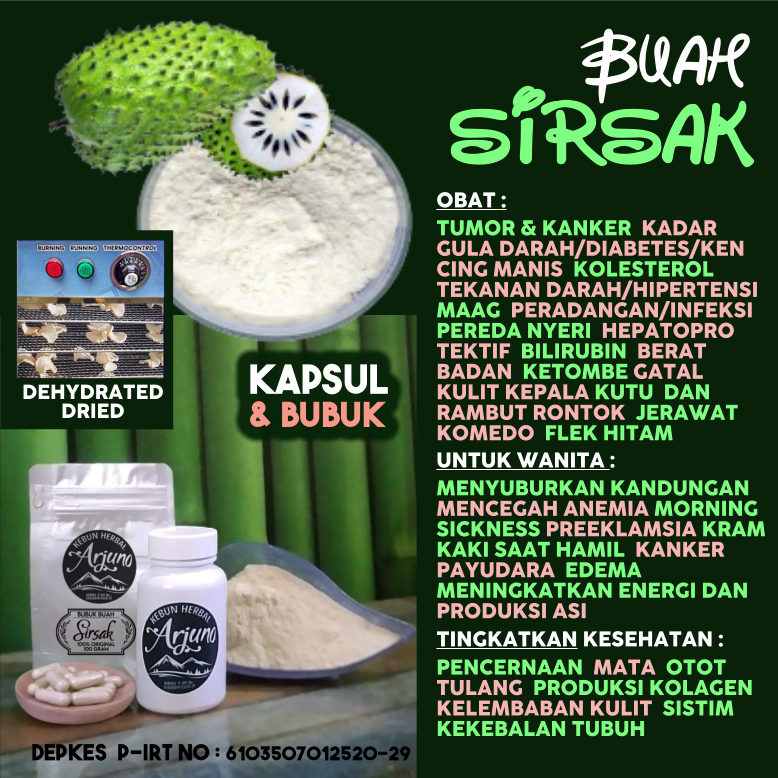 

Dehydrated Dried Kapsul & Bubuk Buah Sirsak Sirsat Obat Tumor Kanker Bilirubin Penyubur Rahim Kandungan Anemia Maag Diabetes Hipertensi Kutu Rambut Rontok Ketombe Jerawat Komedo Preeklamsia DLL