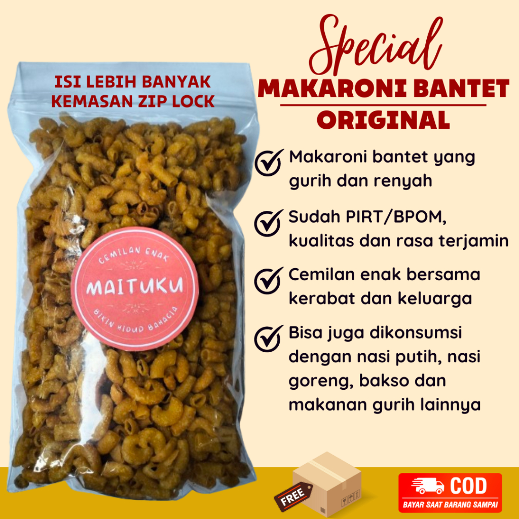 

Makaroni Bantet Original snack kiloan makanan ringan jajanan cemilan camilan pedas manis asin