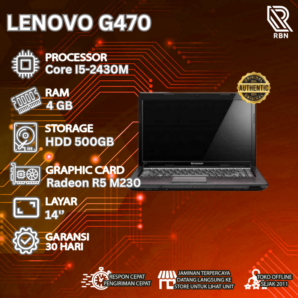 LAPTOP Notebook LENOVO G470 CORE I5-2430 RAM 4GB HDD 500GB Second ORIGINAL