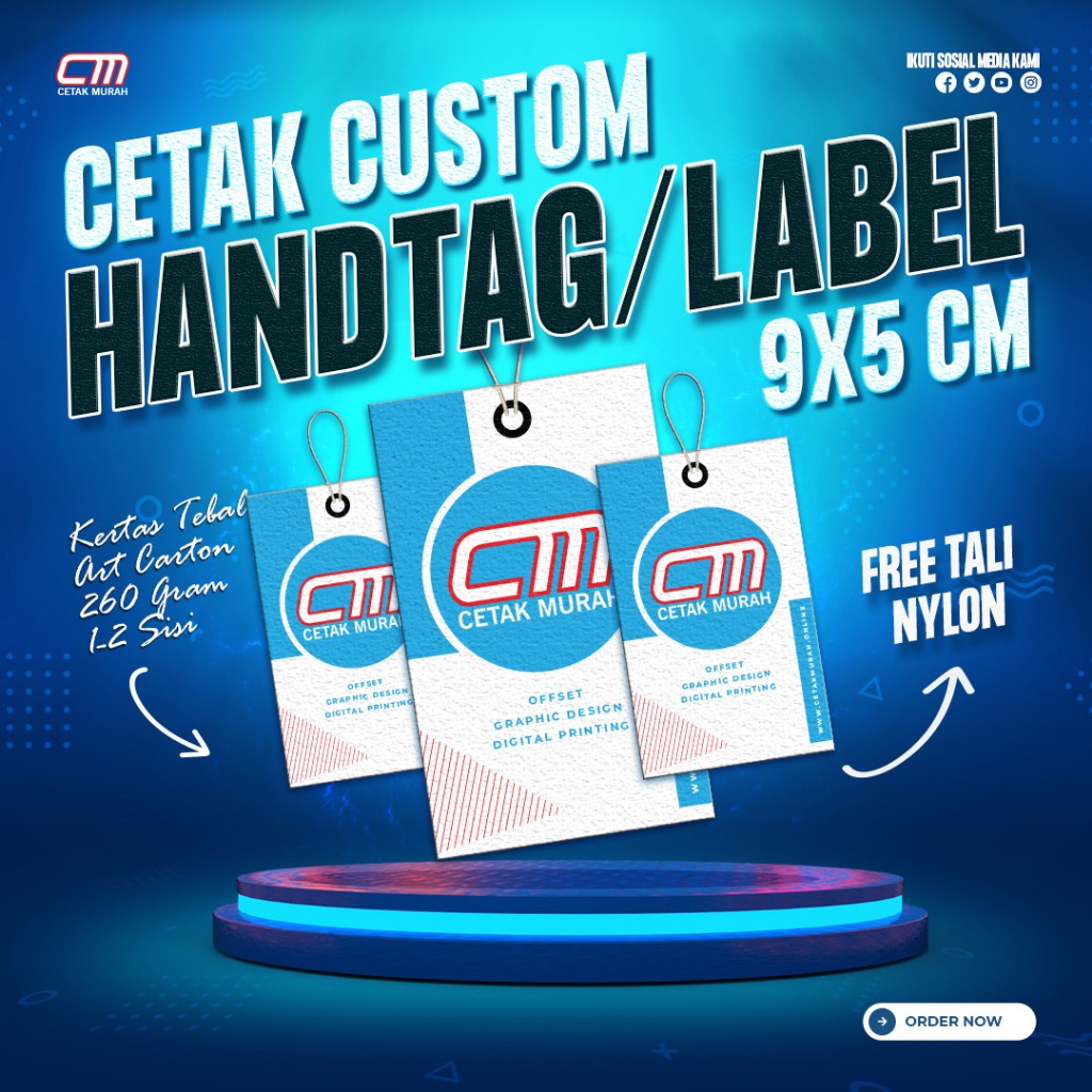 

Cetak Hang Tag Custom - Label Hang Tag - Free box Bahan Variasi-Art Carton 260, Cetak 1/2 sisi