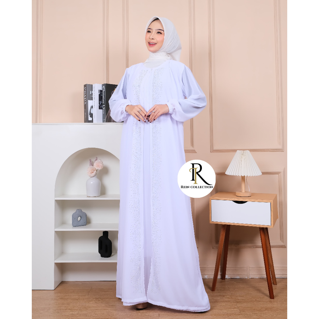 Gamis putih hitam mewah elegan model terbaru/dress kondangan bahan ceruty babydool premium busui